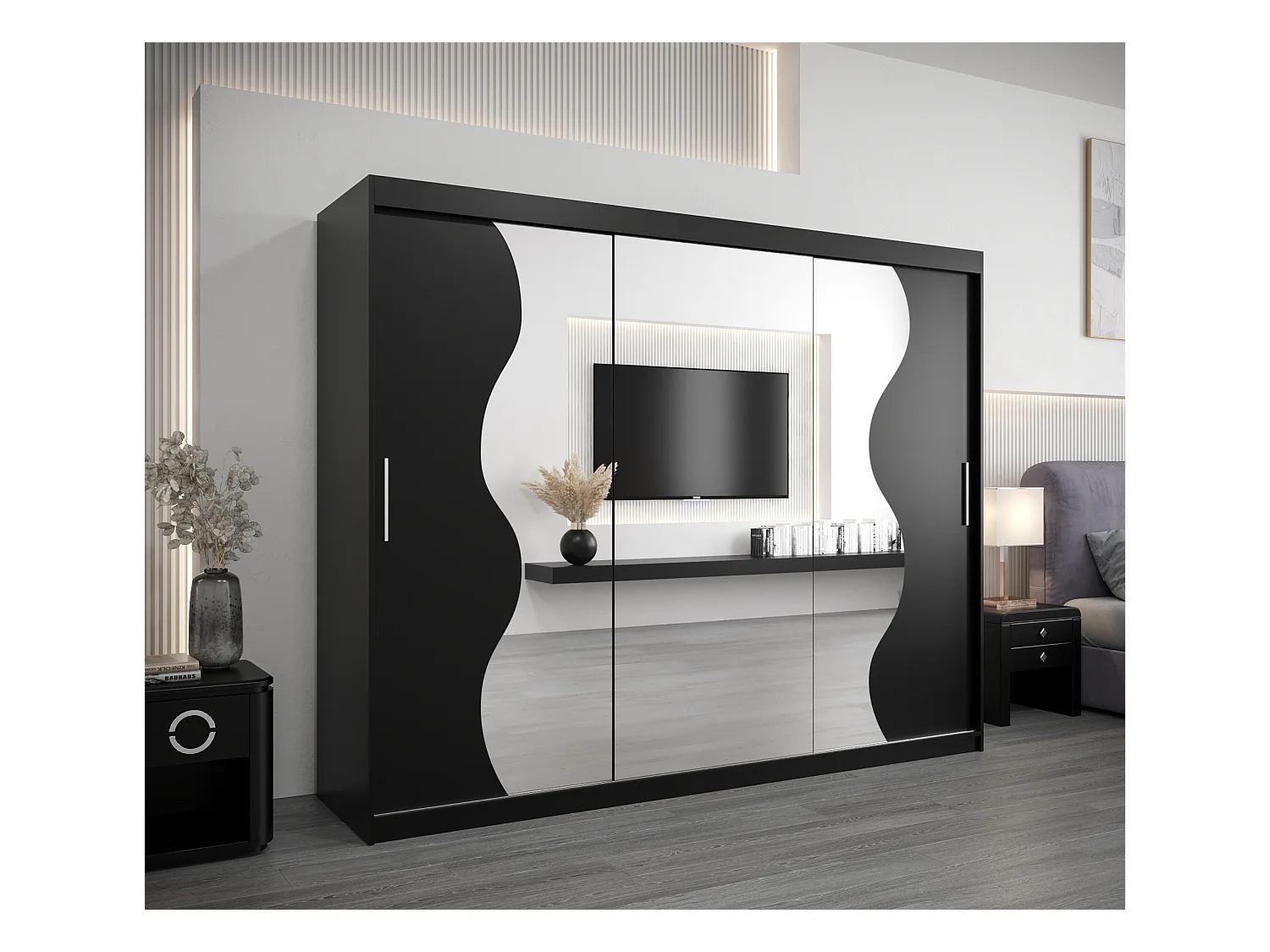 ARMOIRE MADRYT À PORTES COULISSANTES 200/250/62 3 Portes (Noir/Noir)