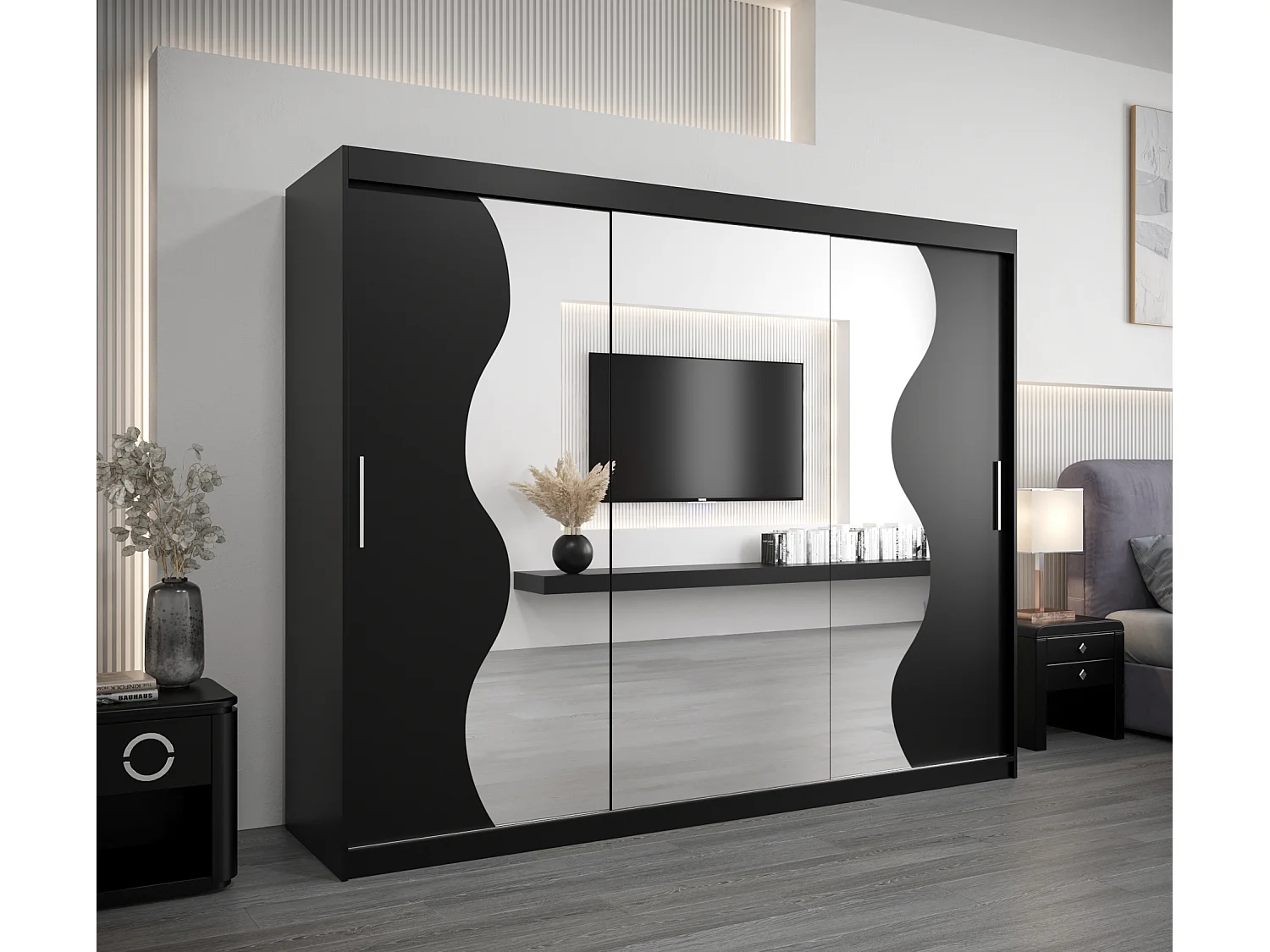 MADRYT KLEDINGKAST MET SCHUIFDEUREN 200/250/62 3 deuren (zwart/zwart)