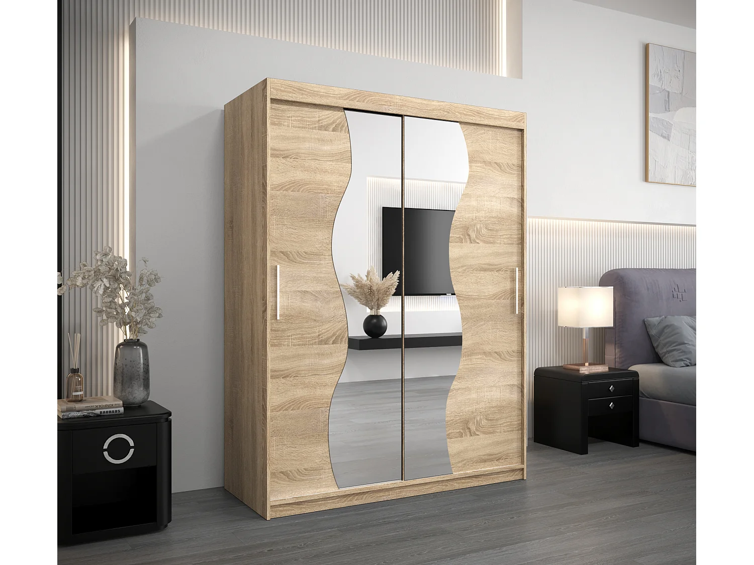 MADRYT KLEDINGKAST MET SCHUIFDEUREN 200/150/62 2 deuren (sonoma/sonoma)