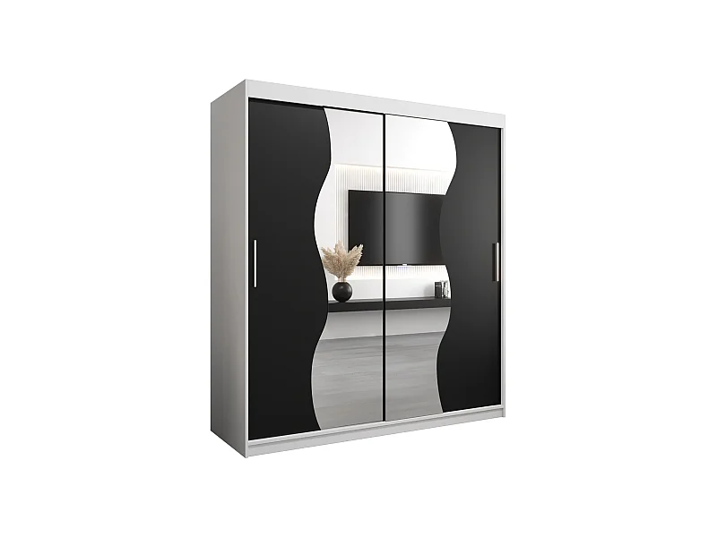 SCHWEBETÜRENSCHRANK MADRYT 200/180/62 2-türig (Weiß/Schwarz)