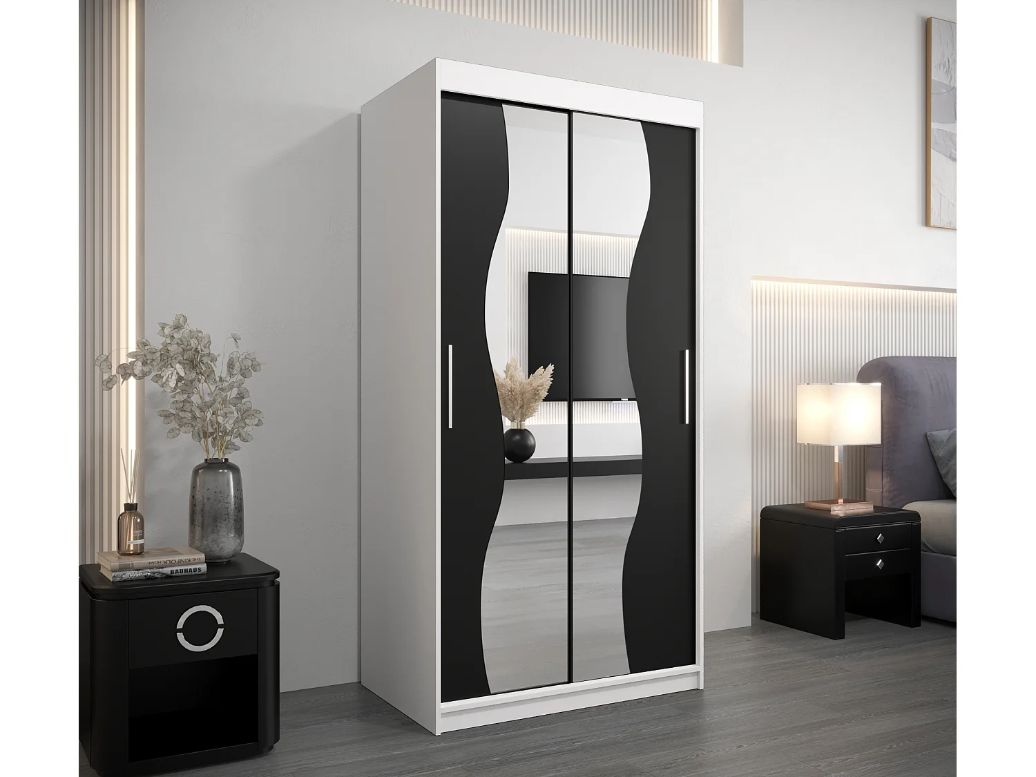 ARMOIRE MADRYT À PORTES COULISSANTES 200/100/62 2 Portes (Blanc/Noir)