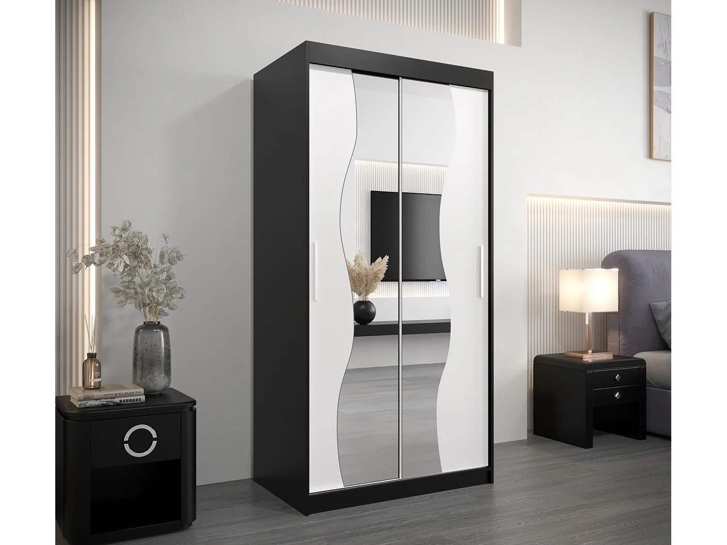 MADRYT KLEDINGKAST MET SCHUIFDEUREN 200/100/62 2 deuren (zwart/wit)