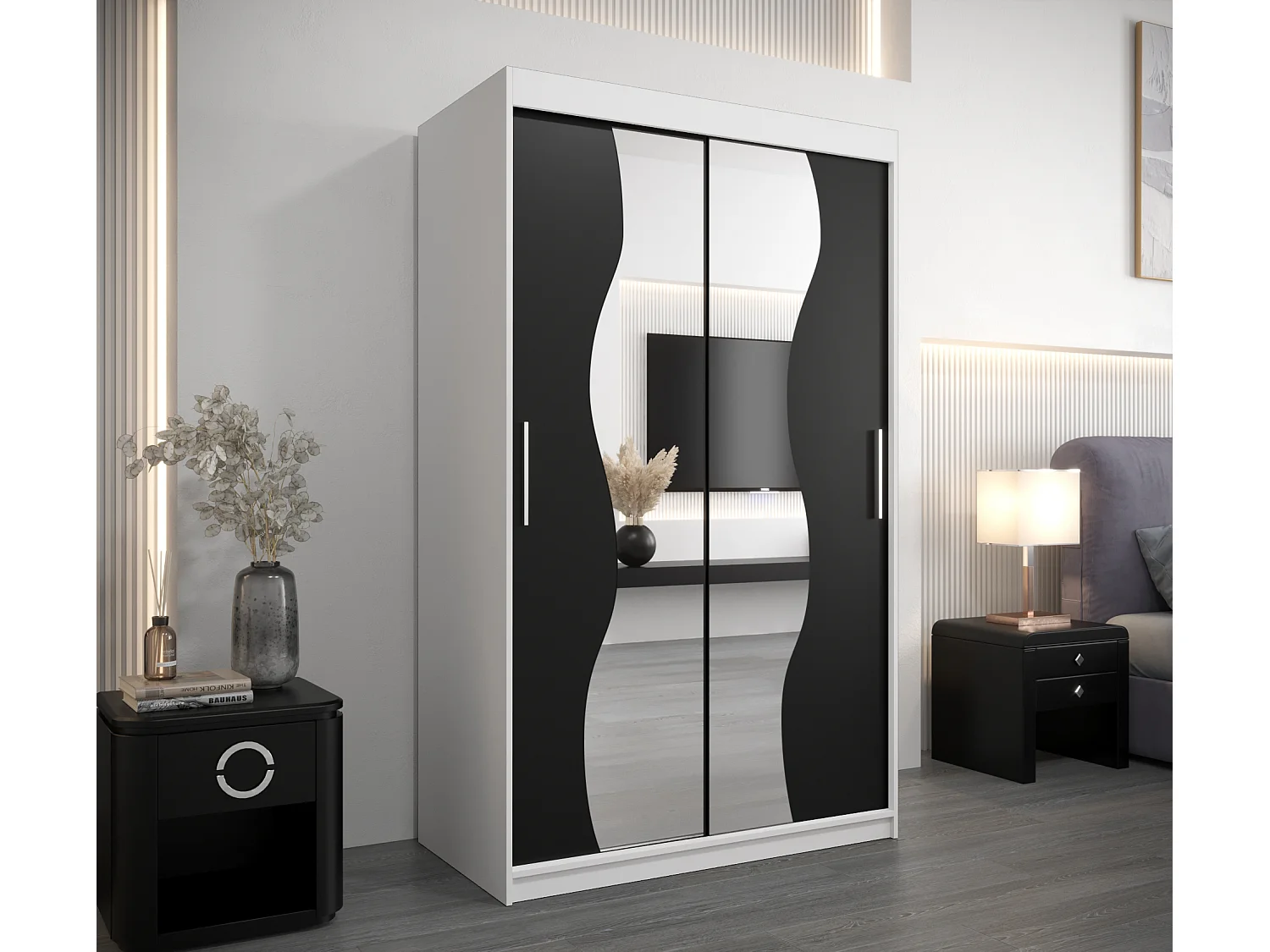 MADRYT KLEDINGKAST MET SCHUIFDEUREN 200/120/62 2 deuren (wit/zwart)