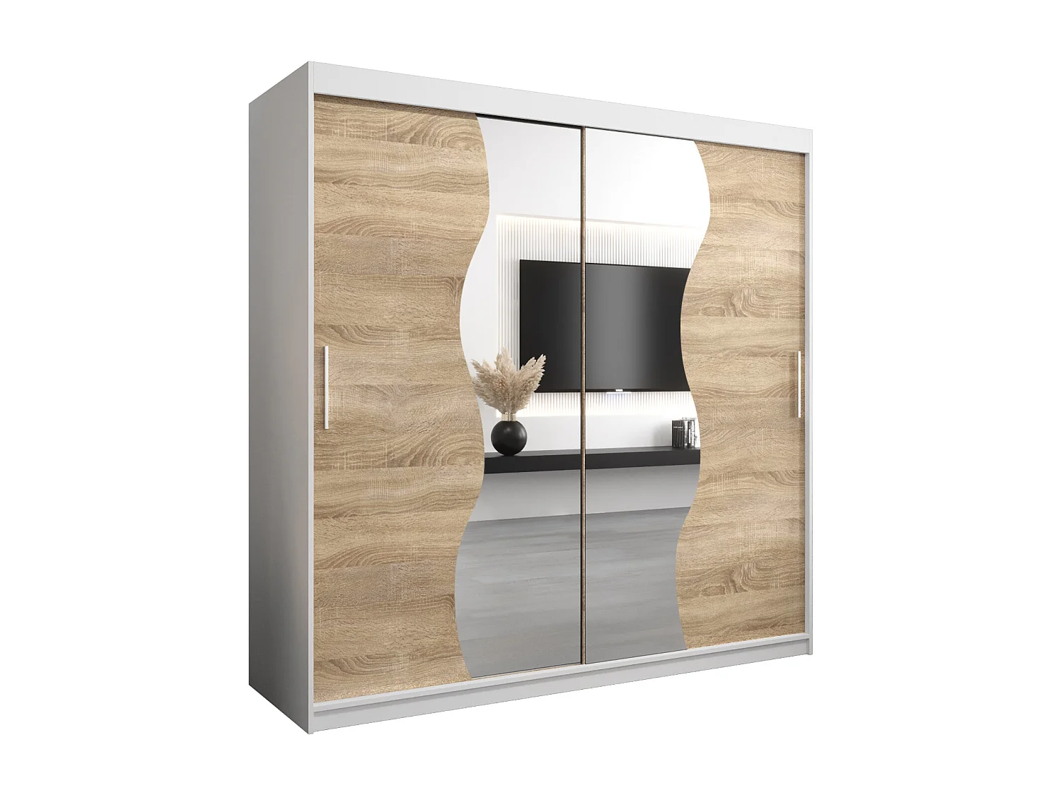 ARMOIRE MADRYT À PORTES COULISSANTES 200/200/62 2 Portes (Blanc/Sonoma)