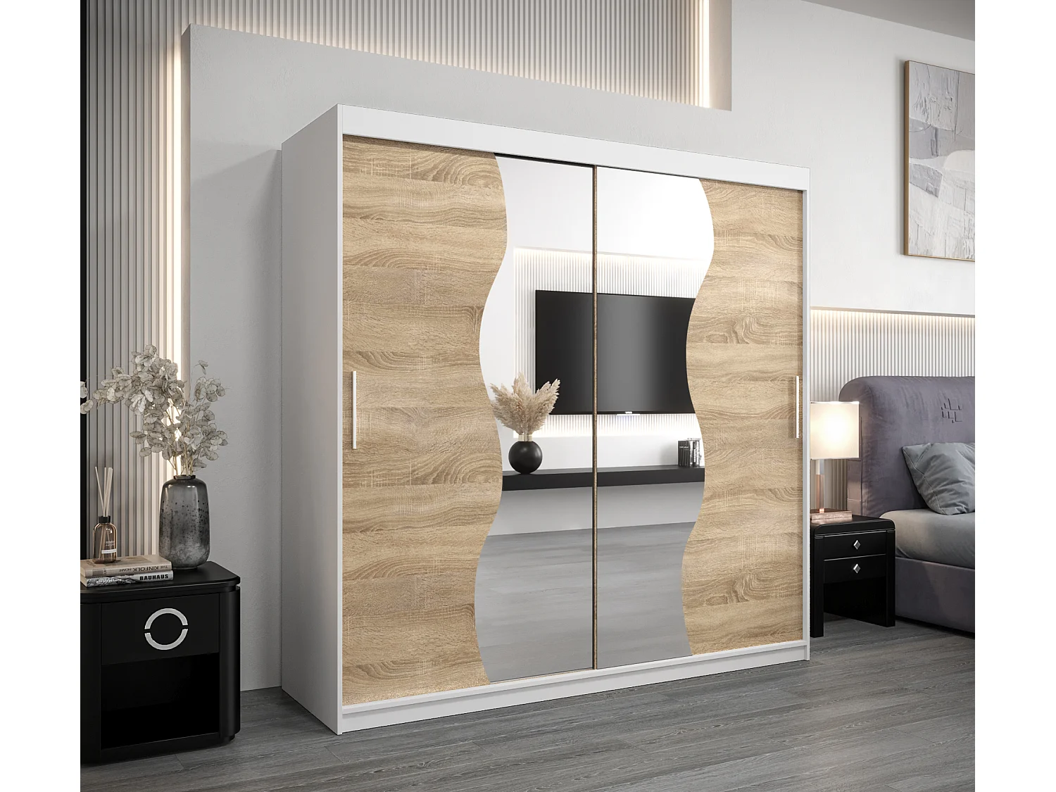 ARMOIRE MADRYT À PORTES COULISSANTES 200/200/62 2 Portes (Blanc/Sonoma)