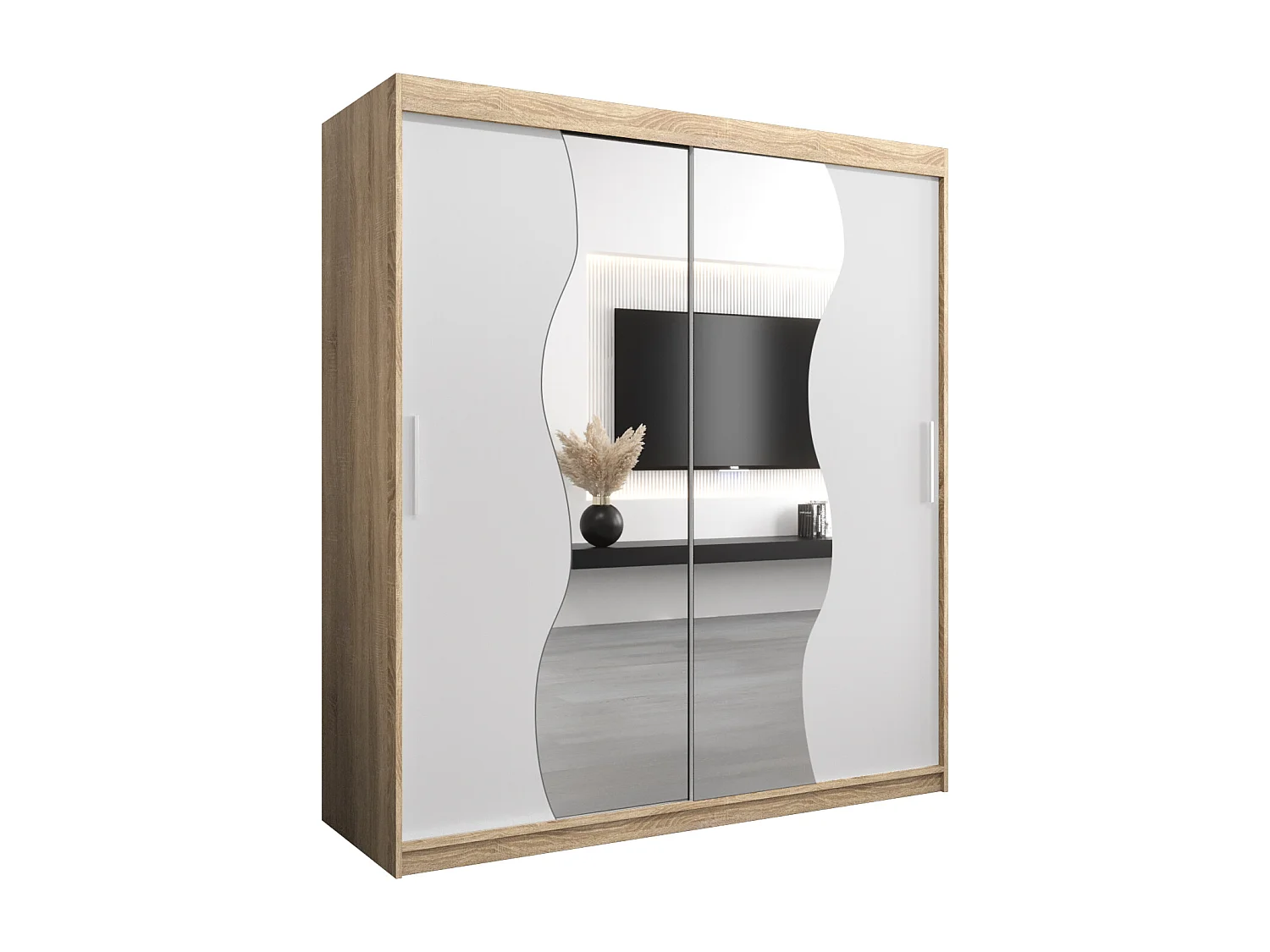 ARMOIRE MADRYT À PORTES COULISSANTES 200/180/62 2 Portes (Sonoma/Blanc)