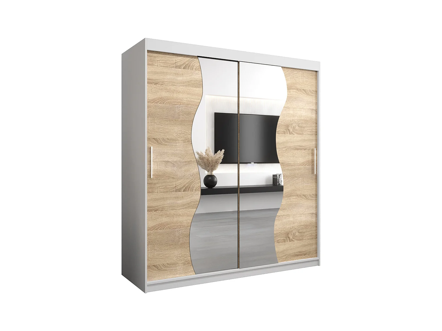 SCHWEBETÜRENSCHRANK MADRYT 200/180/62 2-türig (Weiß/Sonoma)