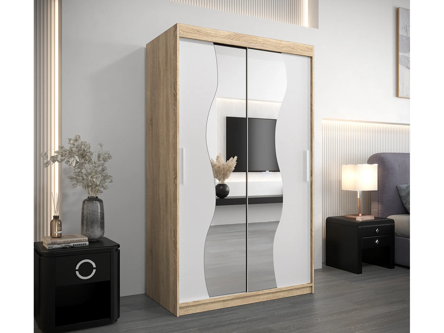 ARMOIRE MADRYT À PORTES COULISSANTES 200/120/62 2 Portes (Sonoma/Blanc)