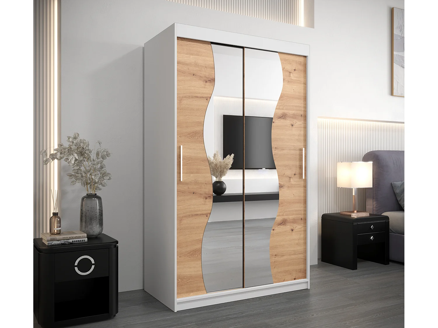 ARMADIO MADRYT AD ANTE SCORREVOLI 200/120/62 2 porte (Bianco/Artisan)