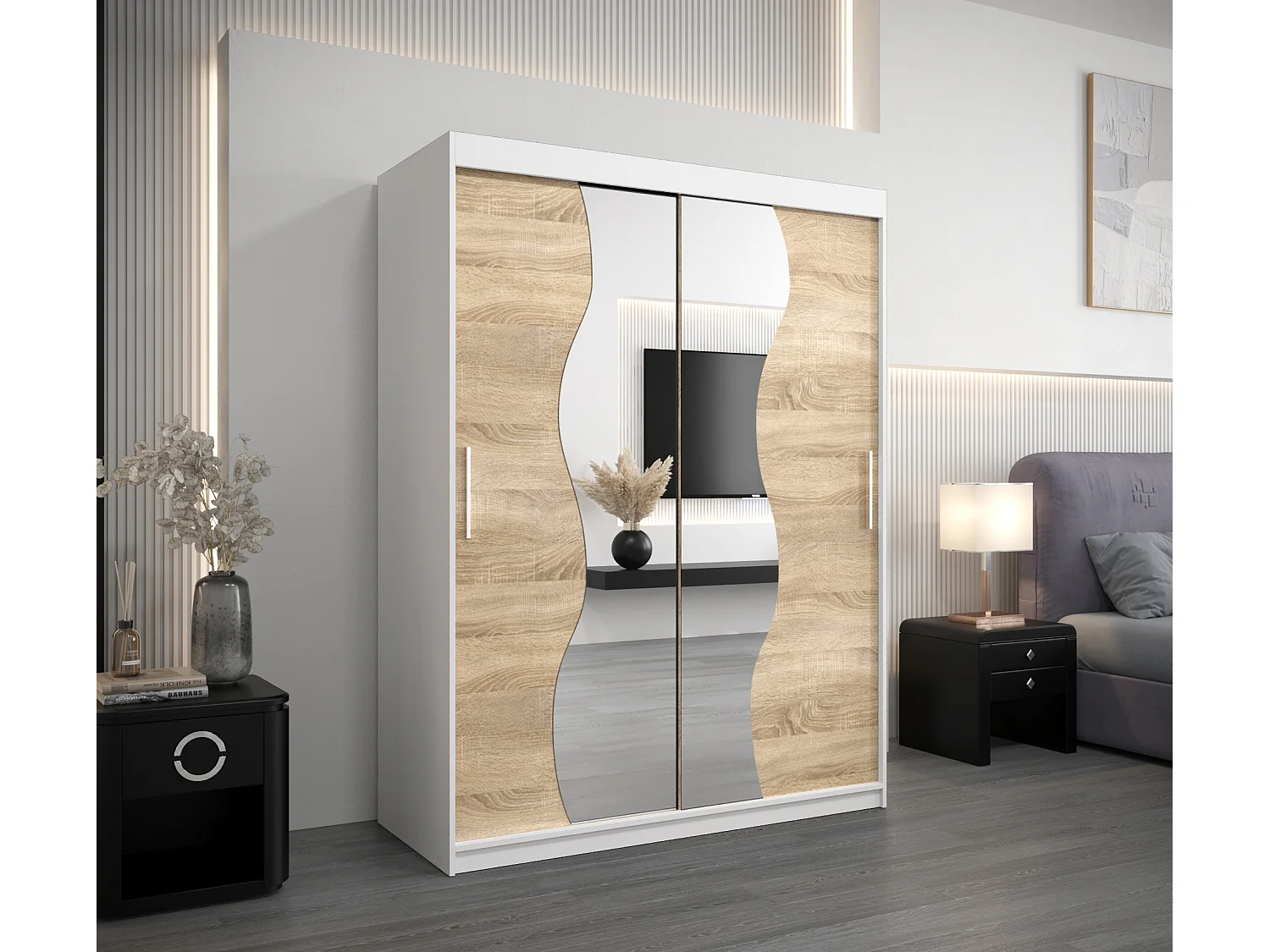 ARMOIRE MADRYT À PORTES COULISSANTES 200/150/62 2 Portes (Blanc/Sonoma)