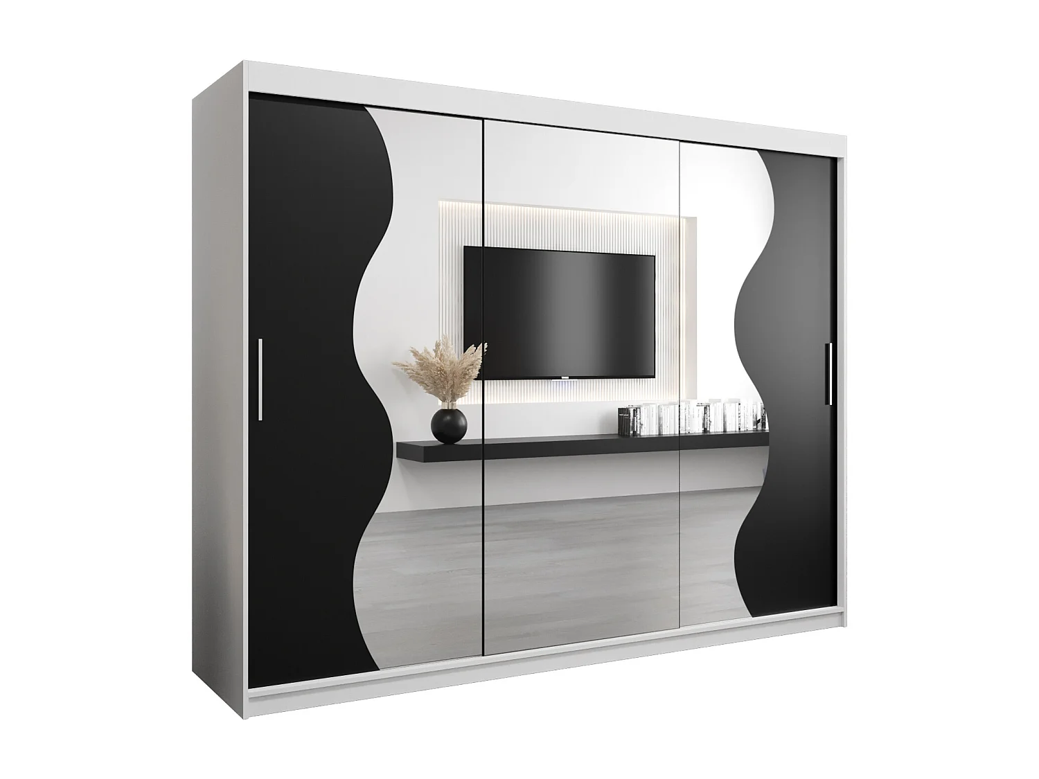 MADRYT KLEDINGKAST MET SCHUIFDEUREN 200/250/62 3 deuren (wit/zwart)