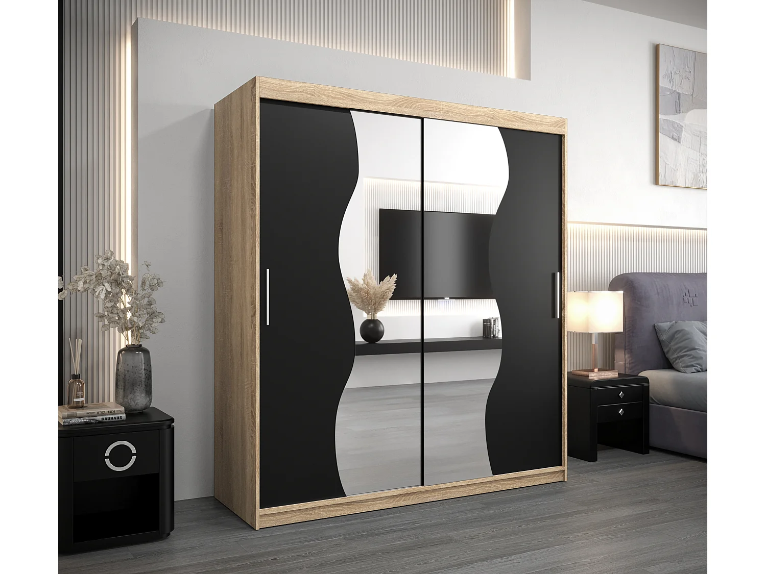 ARMARIO MADRYT DE PUERTAS CORREDERAS 200/180/62 2 puertas (sonoma/negro)