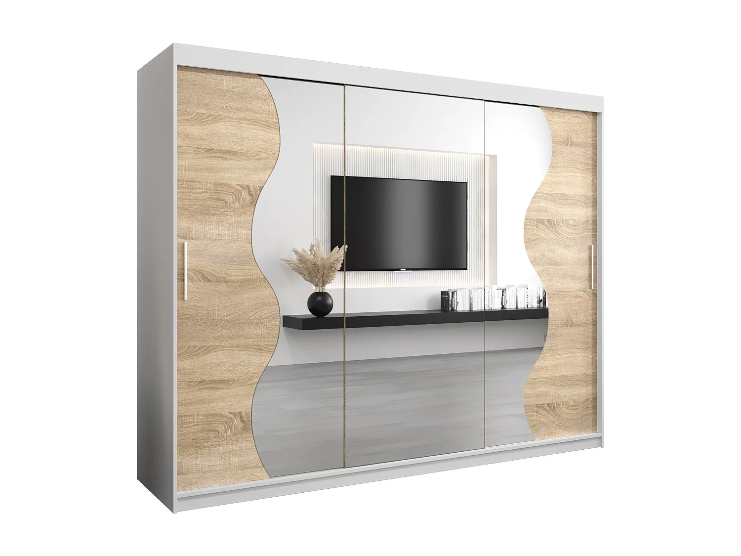 ARMOIRE MADRYT À PORTES COULISSANTES 200/250/62 3 Portes (Blanc/Sonoma)