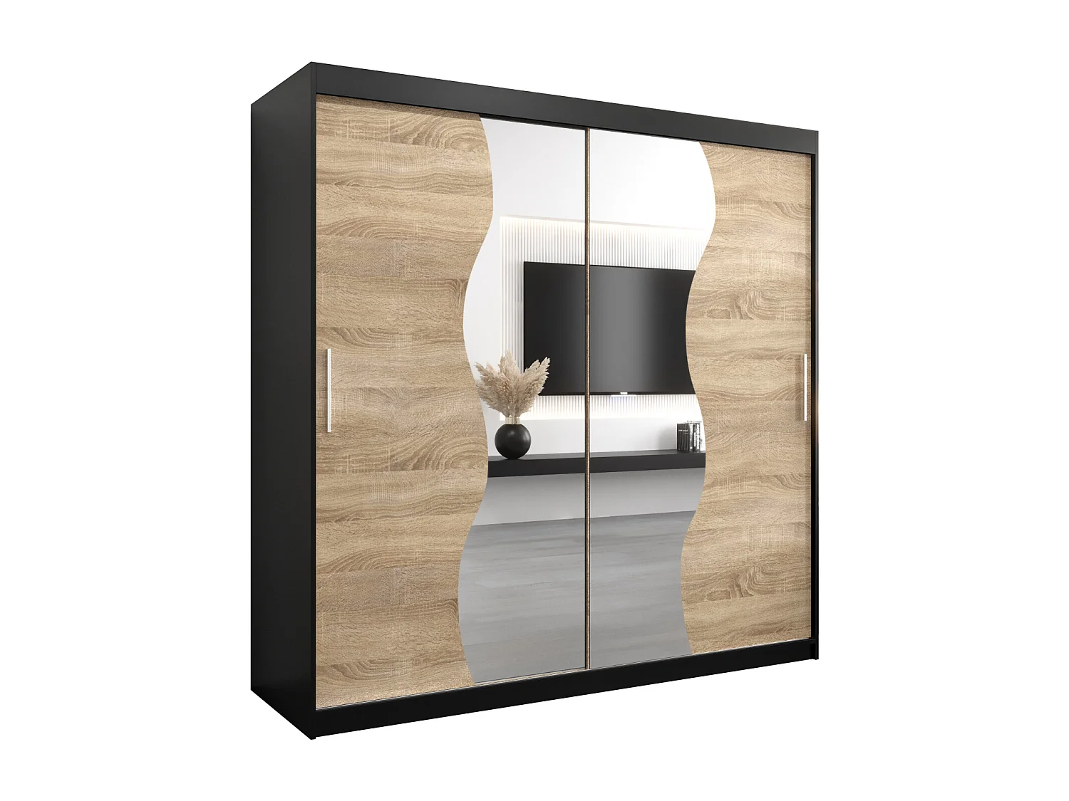 MADRYT KLEDINGKAST MET SCHUIFDEUREN 200/200/62 2 deuren (zwart/sonoma)