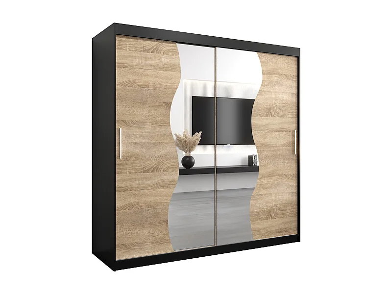 MADRYT KLEDINGKAST MET SCHUIFDEUREN 200/200/62 2 deuren (zwart/sonoma)