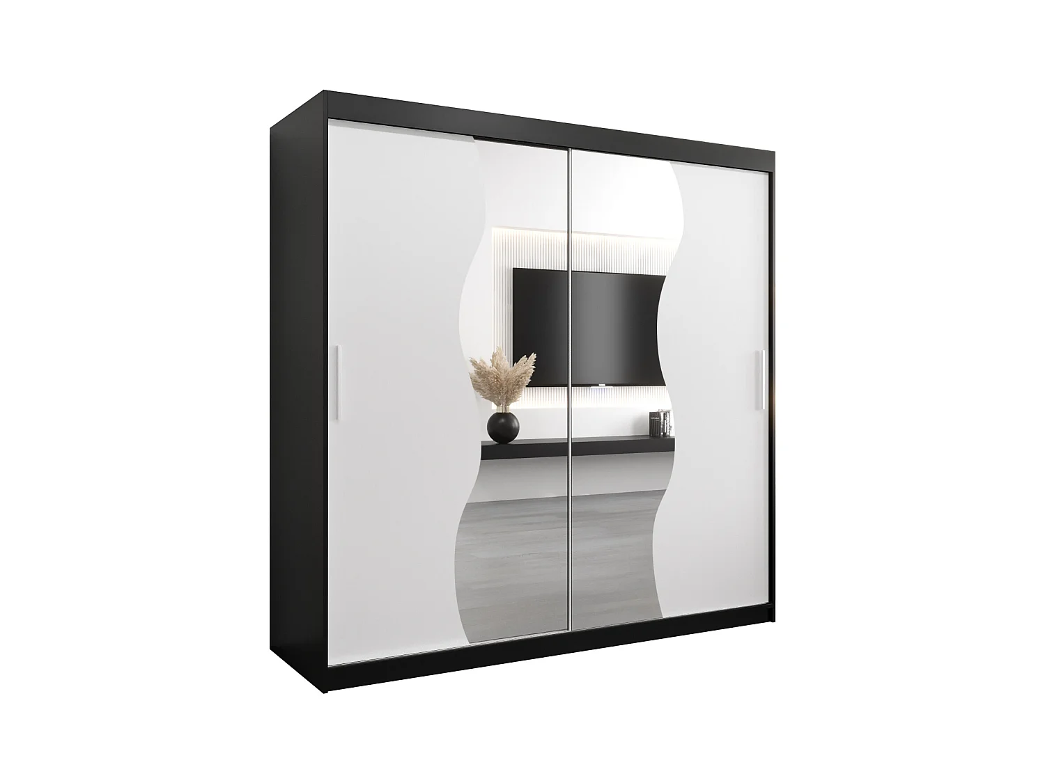 SCHWEBETÜRENSCHRANK MADRYT 200/200/62 2-türig (Schwarz/Weiß)