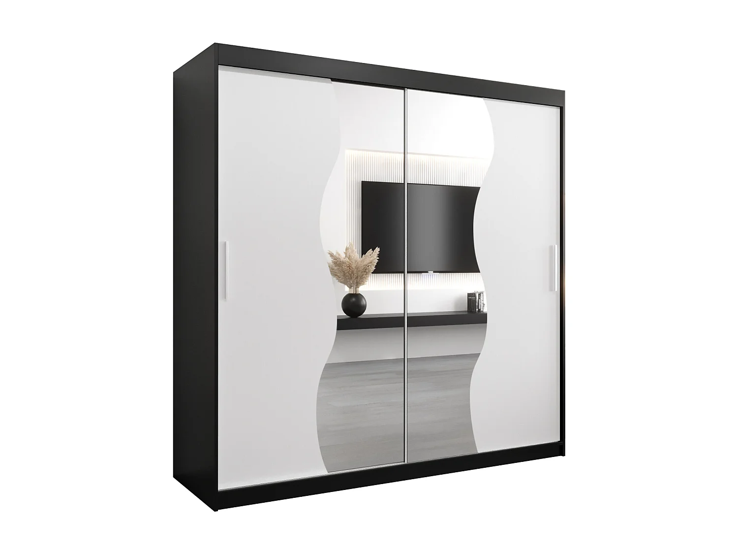 ARMOIRE MADRYT À PORTES COULISSANTES 200/200/62 2 Portes (Noir/Blanc)