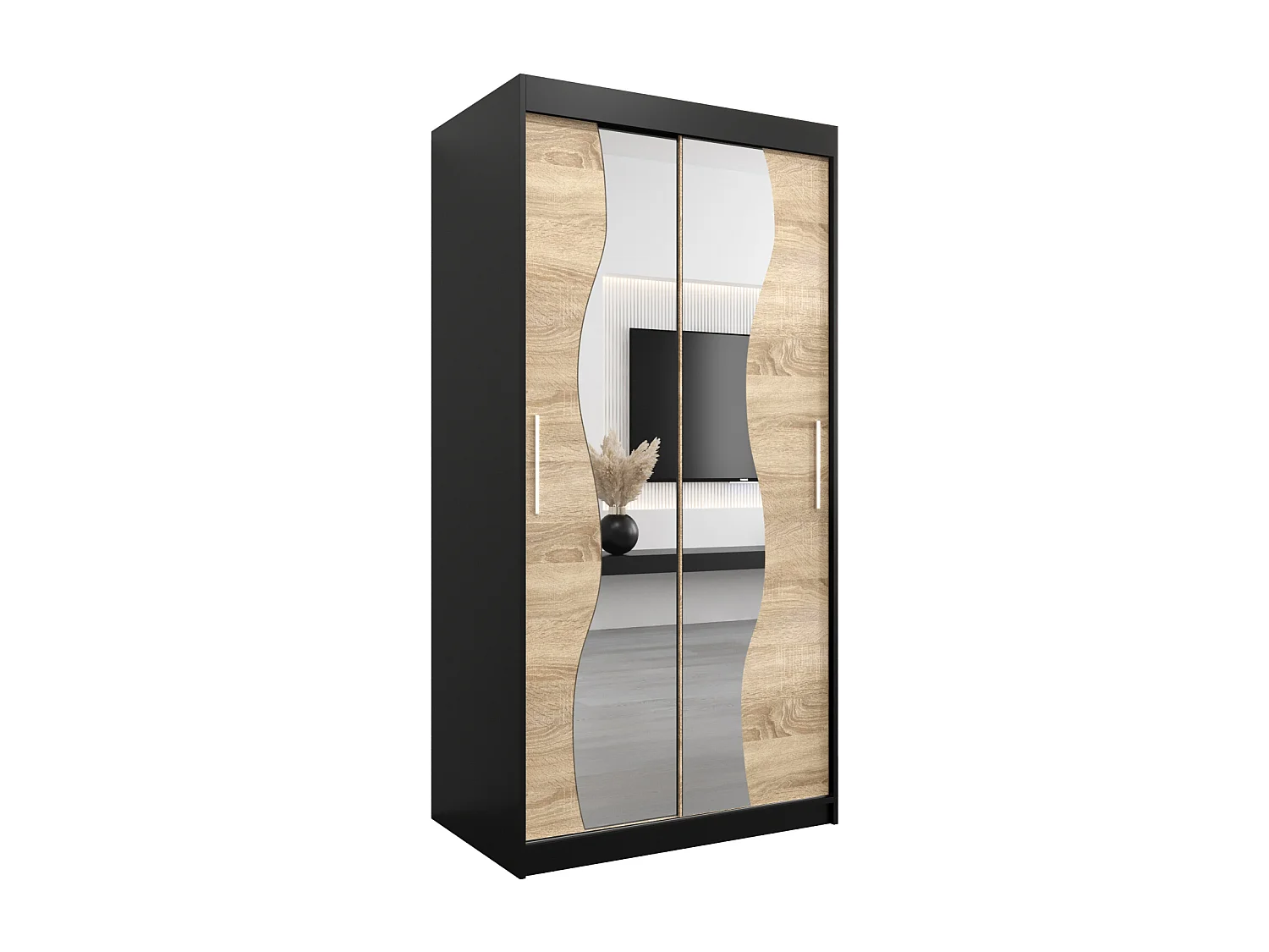 SCHWEBETÜRENSCHRANK MADRYT 200/100/62 2-türig (Schwarz/Sonoma)