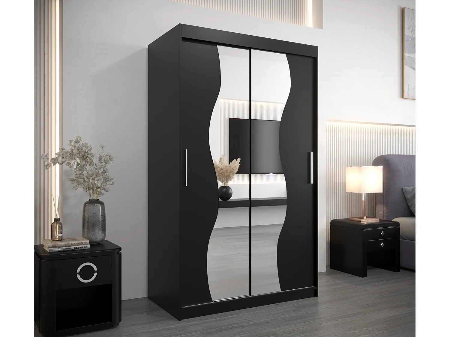 ARMOIRE MADRYT À PORTES COULISSANTES 200/120/62 2 Portes (Noir/Noir)