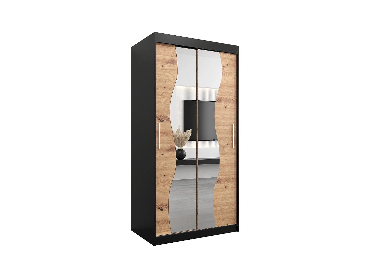 ARMOIRE MADRYT À PORTES COULISSANTES 200/100/62 2 Portes (Noir/Artisan)