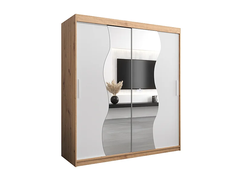 ARMOIRE MADRYT À PORTES COULISSANTES 200/180/62 2 Portes (Artisan/Blanc)