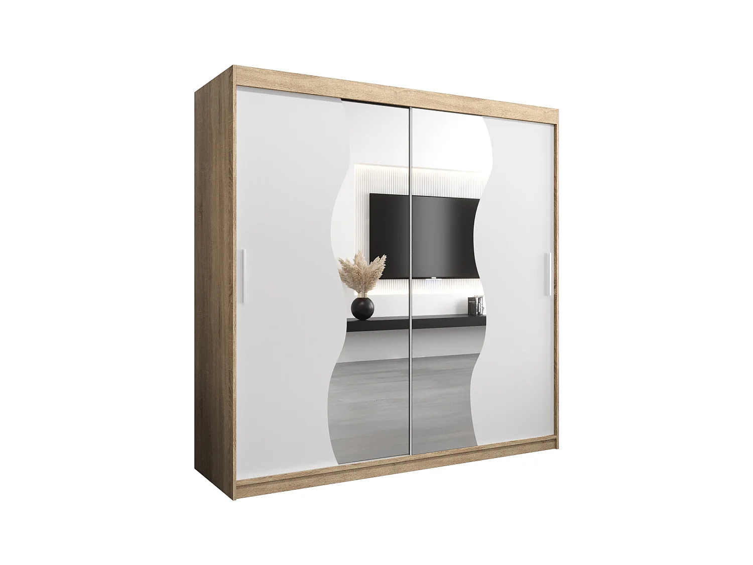 SCHWEBETÜRENSCHRANK MADRYT 200/200/62 2-türig (Sonoma/Weiß)