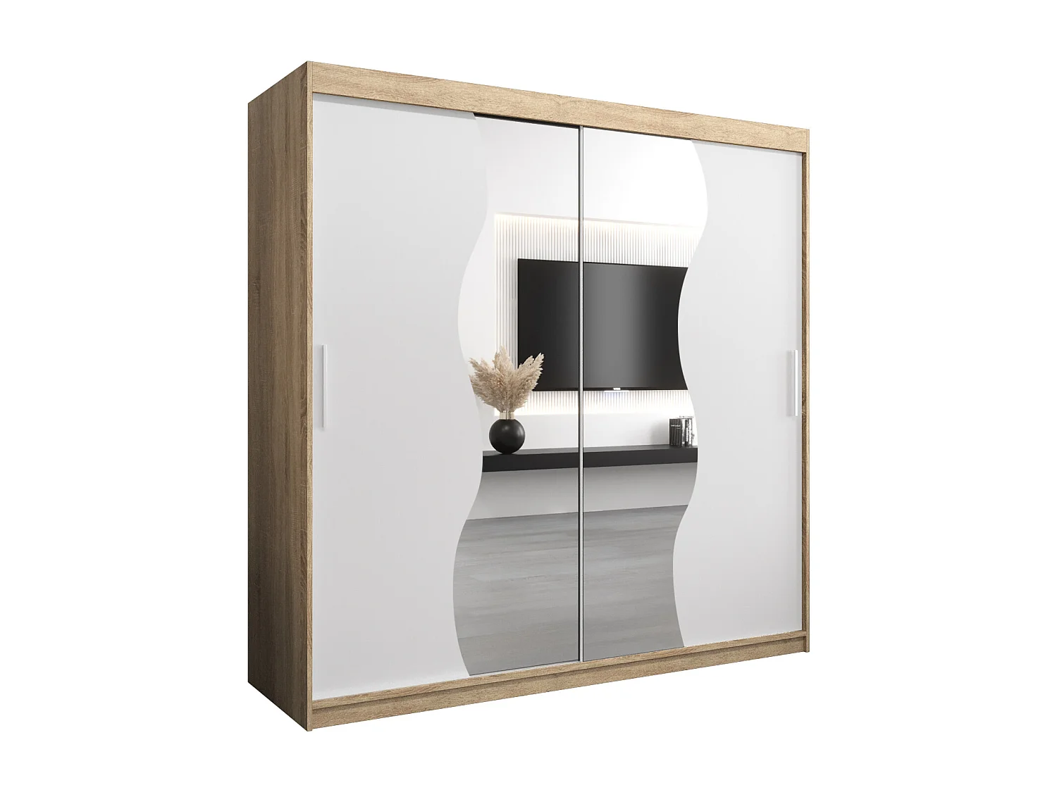 ARMOIRE MADRYT À PORTES COULISSANTES 200/200/62 2 Portes (Sonoma/Blanc)