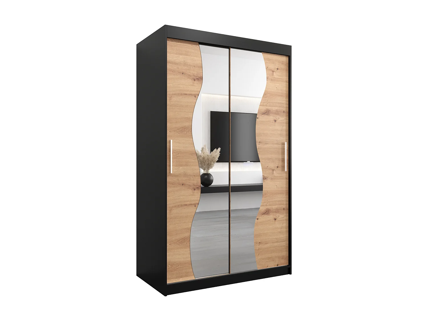 ARMOIRE MADRYT À PORTES COULISSANTES 200/120/62 2 Portes (Noir/Artisan)