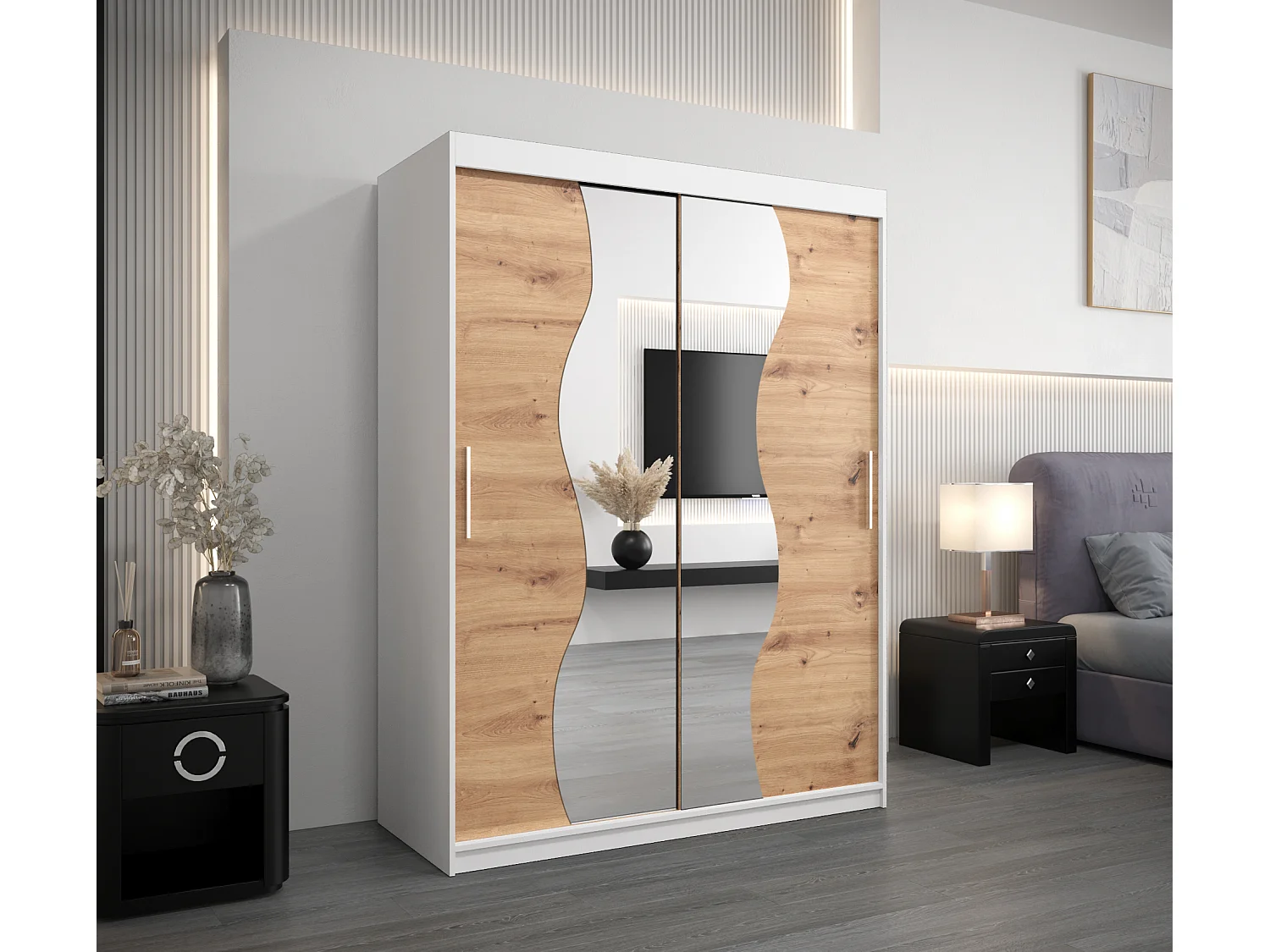 ARMOIRE MADRYT À PORTES COULISSANTES 200/150/62 2 Portes (Blanc/Artisan)