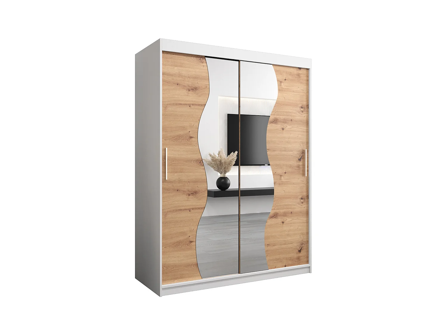 ARMADIO MADRYT AD ANTE SCORREVOLI 200/150/62 2 porte (Bianco/Artisan)