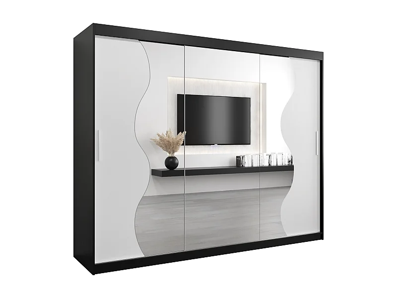 ARMOIRE MADRYT À PORTES COULISSANTES 200/250/62 3 Portes (Noir/Blanc)