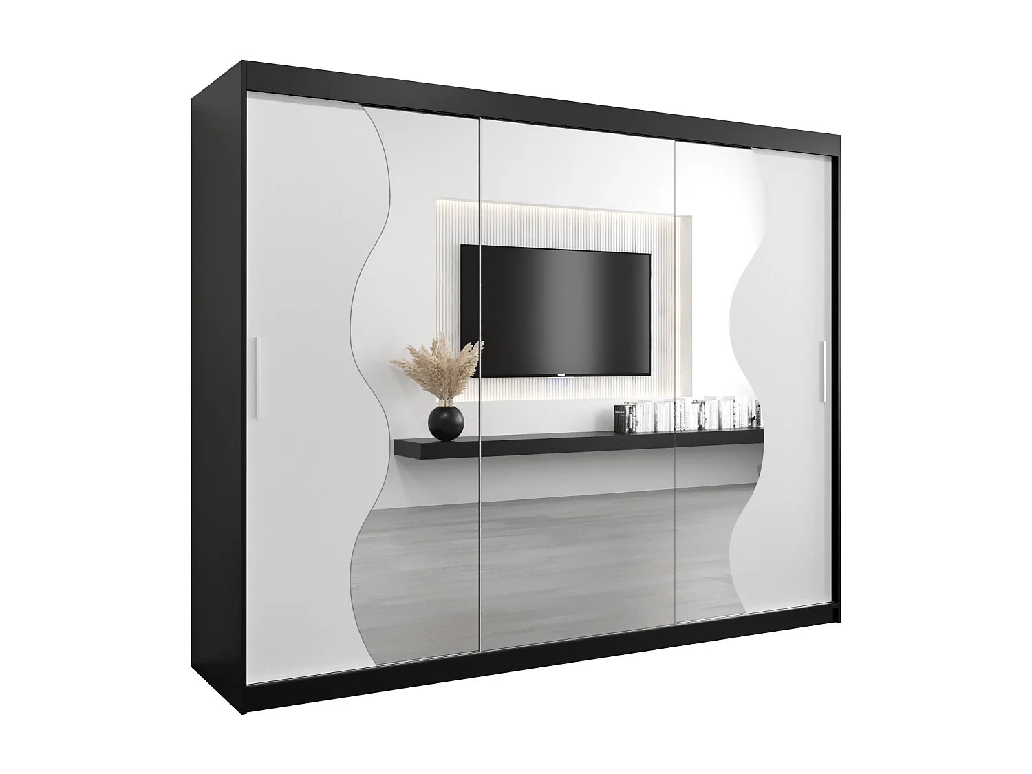 SCHWEBETÜRENSCHRANK MADRYT 200/250/62 3-türig (Schwarz/Weiß)