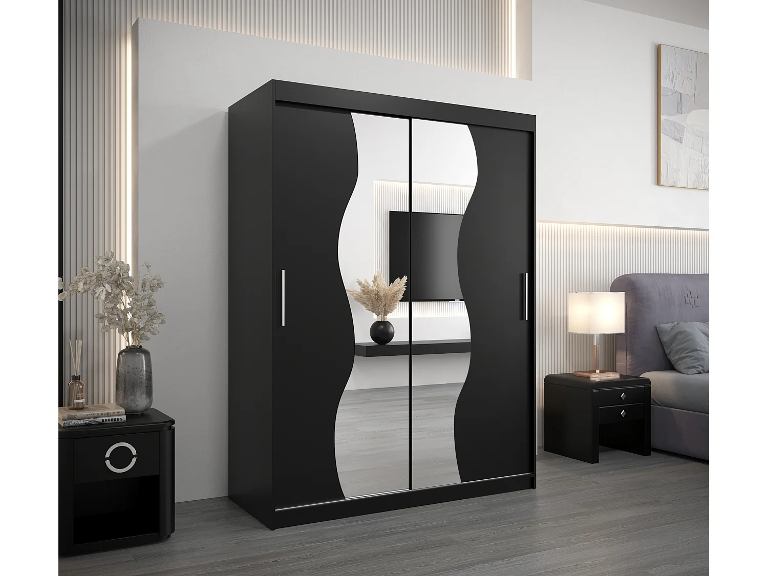 MADRYT KLEDINGKAST MET SCHUIFDEUREN 200/150/62 2 deuren (zwart/zwart)