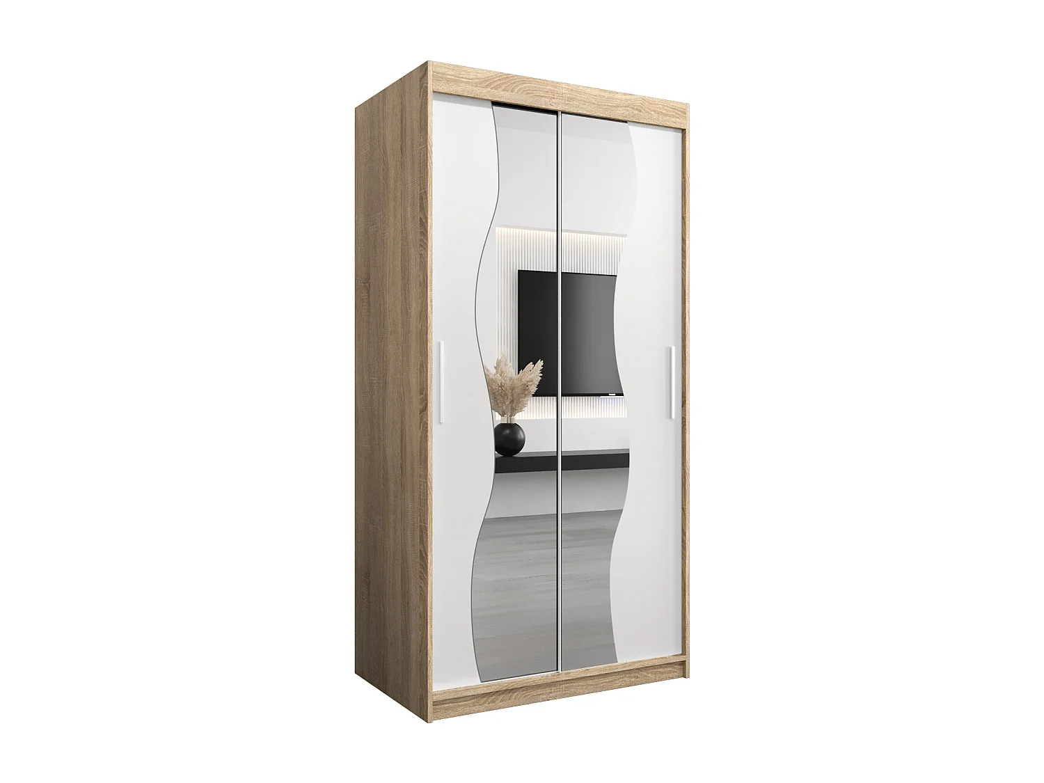 ARMOIRE MADRYT À PORTES COULISSANTES 200/100/62 2 Portes (Sonoma/Blanc)