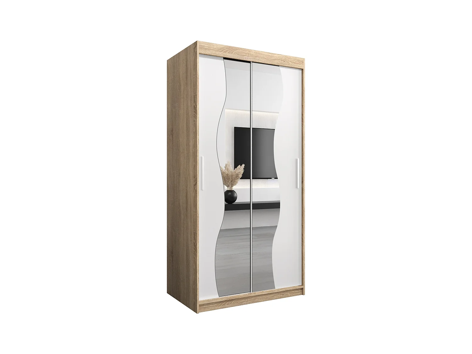 SCHWEBETÜRENSCHRANK MADRYT 200/100/62 2-türig (Sonoma/Weiß)