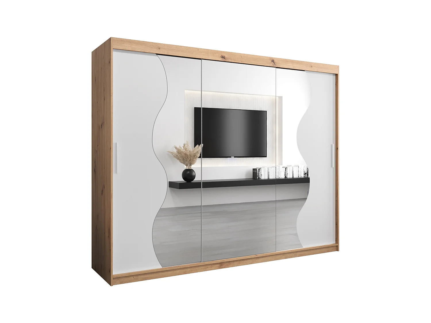 ARMOIRE MADRYT À PORTES COULISSANTES 200/250/62 3 Portes (Artisan/Blanc)