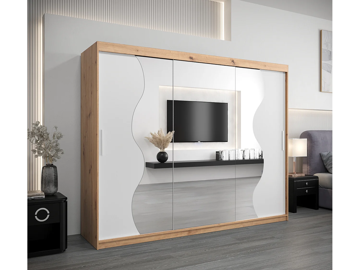 Armário MADRYT com portas de correr 200/250/62 3 puertas (artisan/branco)