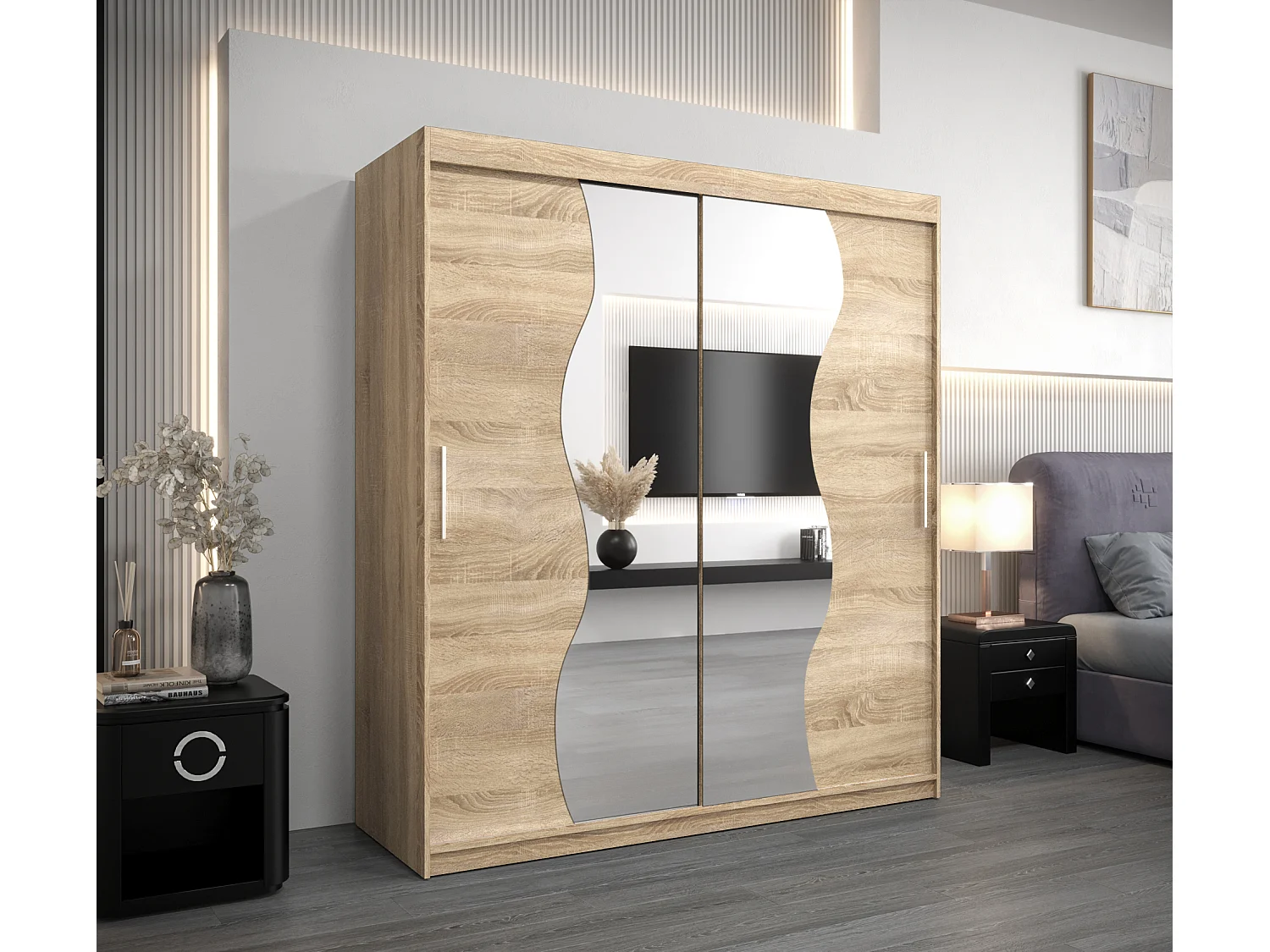 MADRYT KLEDINGKAST MET SCHUIFDEUREN 200/180/62 2 deuren (sonoma/sonoma)