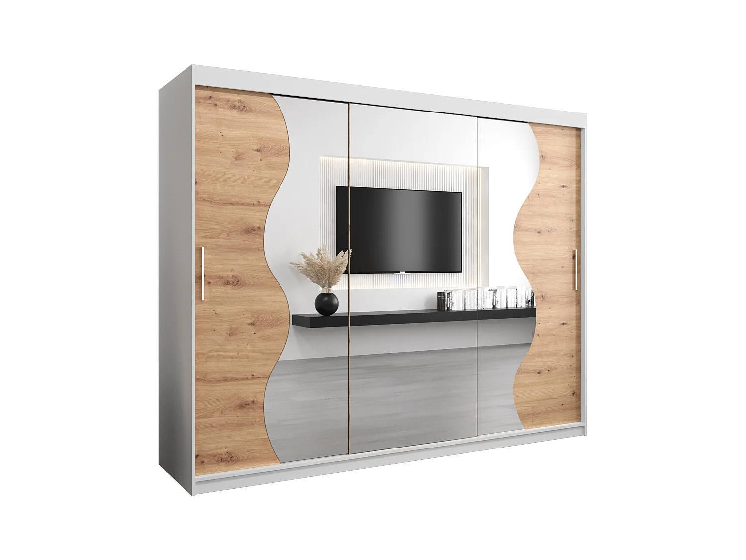 SCHWEBETÜRENSCHRANK MADRYT 200/250/62 3-türig (Weiß/Artisan)