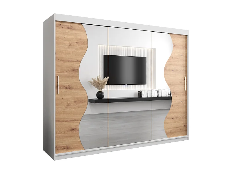 ARMOIRE MADRYT À PORTES COULISSANTES 200/250/62 3 Portes (Blanc/Artisan)