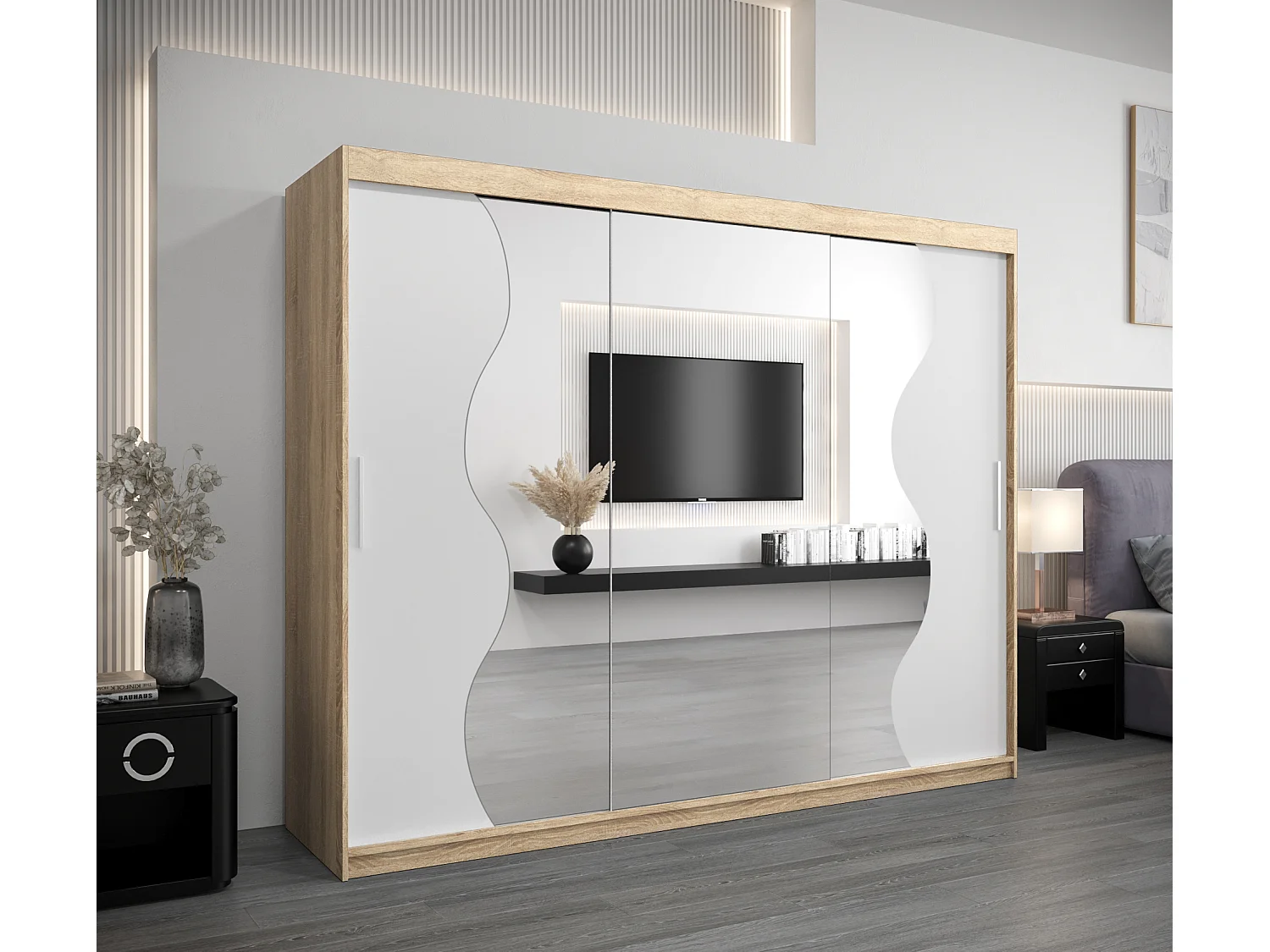 SCHWEBETÜRENSCHRANK MADRYT 200/250/62 3-türig (Sonoma/Weiß)