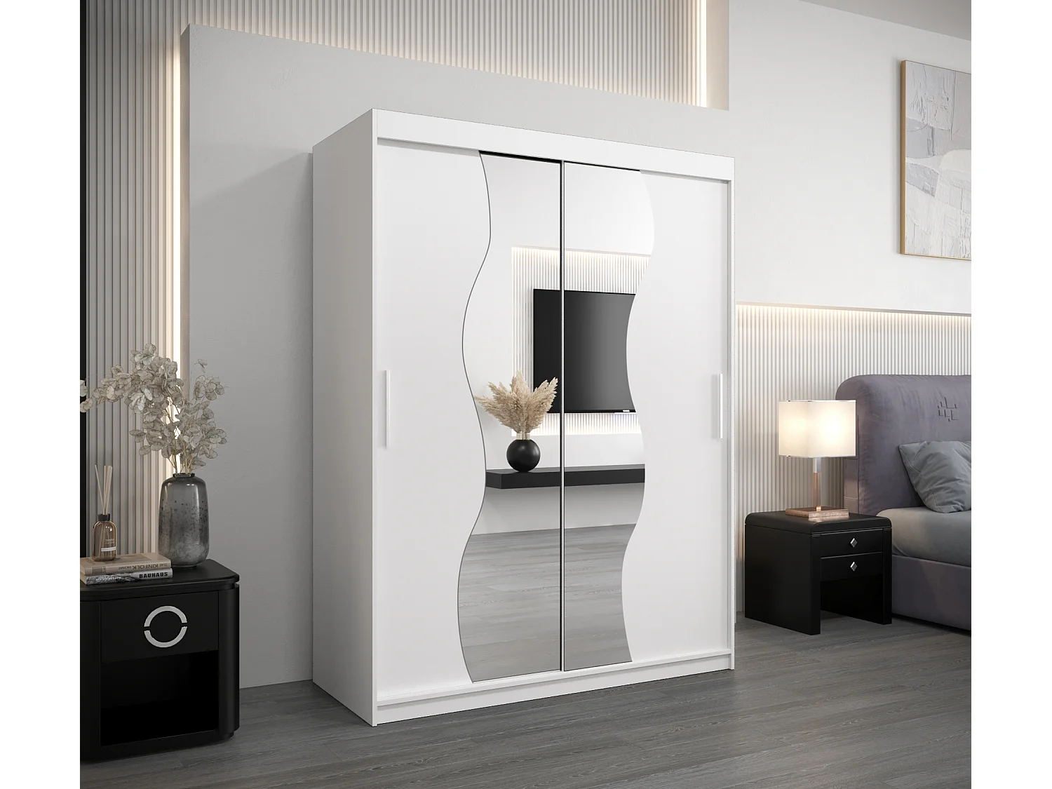 ARMOIRE MADRYT À PORTES COULISSANTES 200/150/62 2 Portes (Blanc/Blanc)