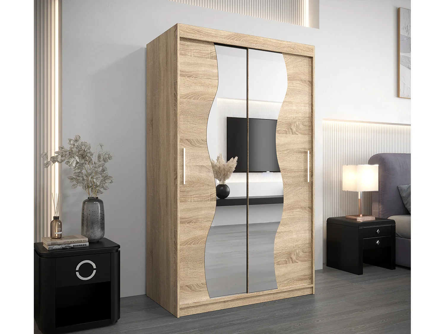 MADRYT KLEDINGKAST MET SCHUIFDEUREN 200/120/62 2 deuren (sonoma/sonoma)