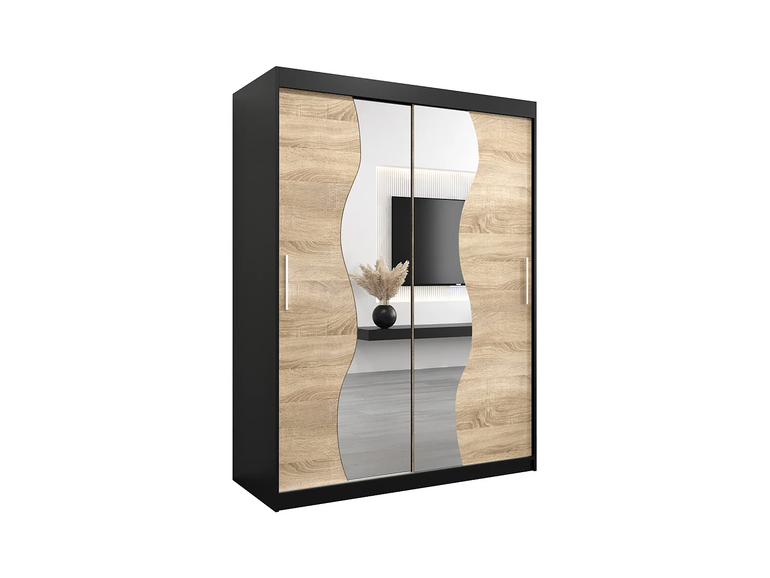SCHWEBETÜRENSCHRANK MADRYT 200/150/62 2-türig (Schwarz/Sonoma)