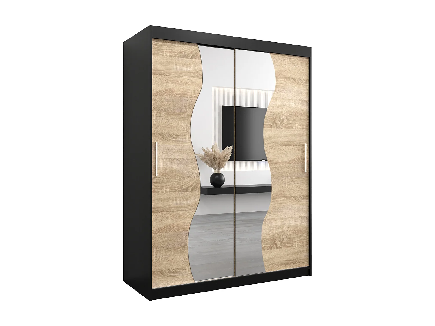 ARMADIO MADRYT AD ANTE SCORREVOLI 200/150/62 2 porte (Nero/Sonoma)