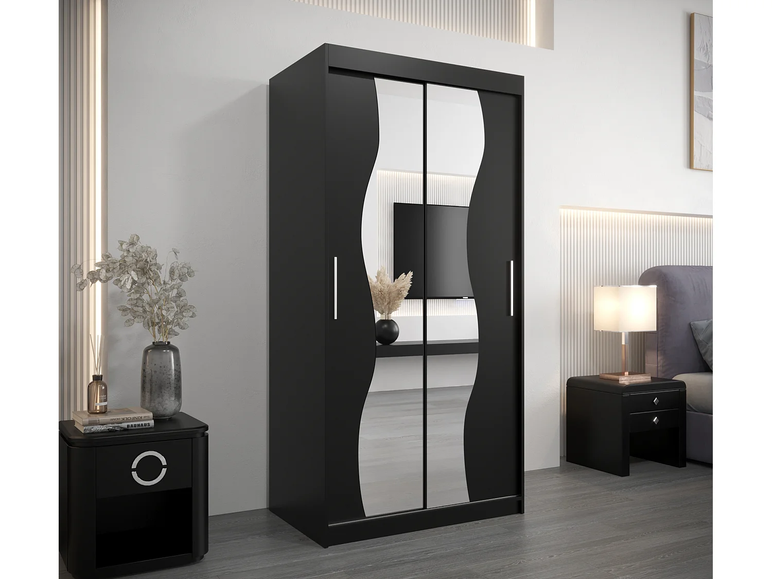 MADRYT KLEDINGKAST MET SCHUIFDEUREN 200/100/62 2 deuren (zwart/zwart)