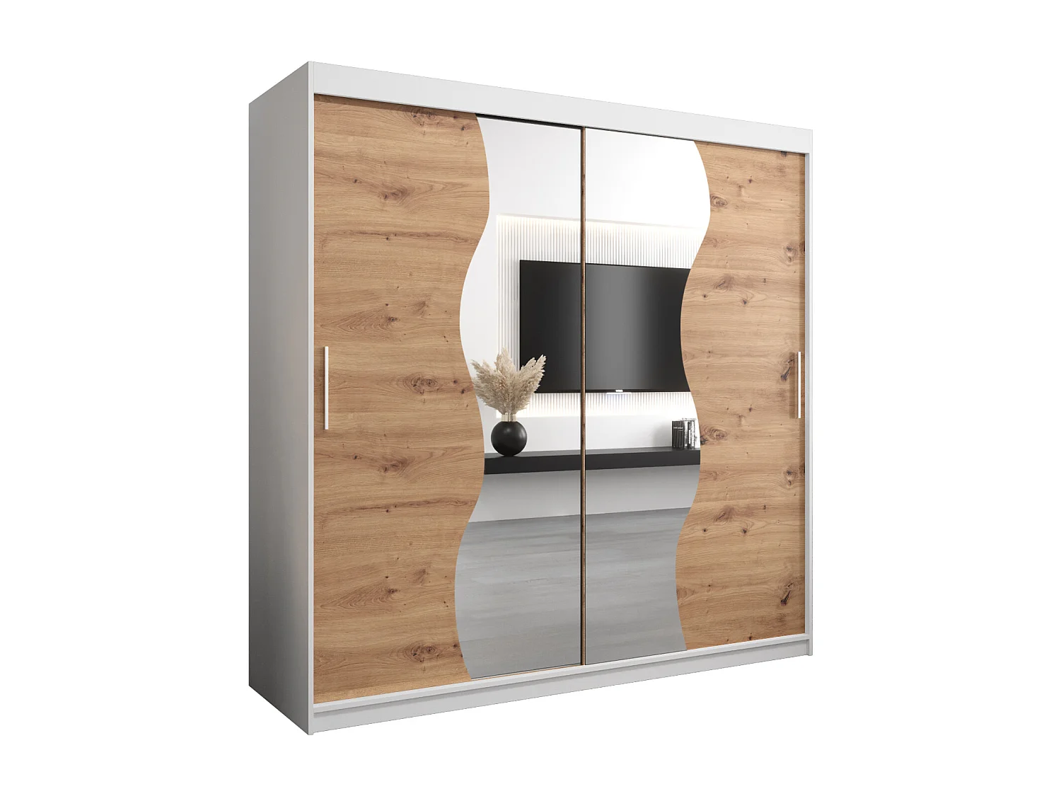 SCHWEBETÜRENSCHRANK MADRYT 200/200/62 2-türig (Weiß/Artisan)