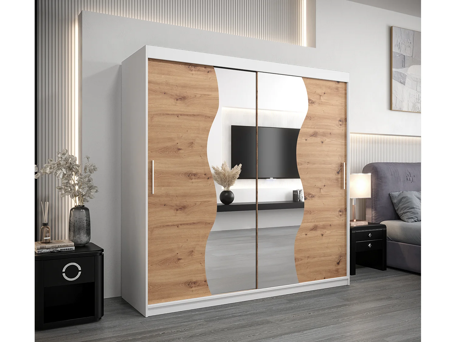 ARMOIRE MADRYT À PORTES COULISSANTES 200/200/62 2 Portes (Blanc/Artisan)