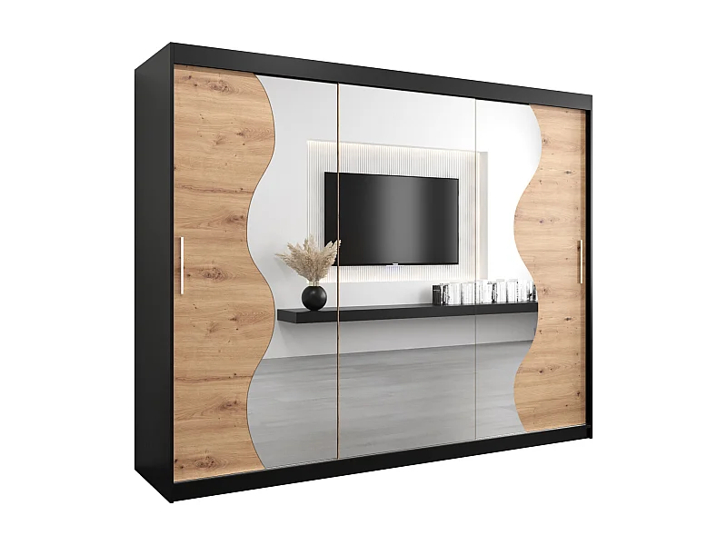 ARMOIRE MADRYT À PORTES COULISSANTES 200/250/62 3 Portes (Noir/Artisan)