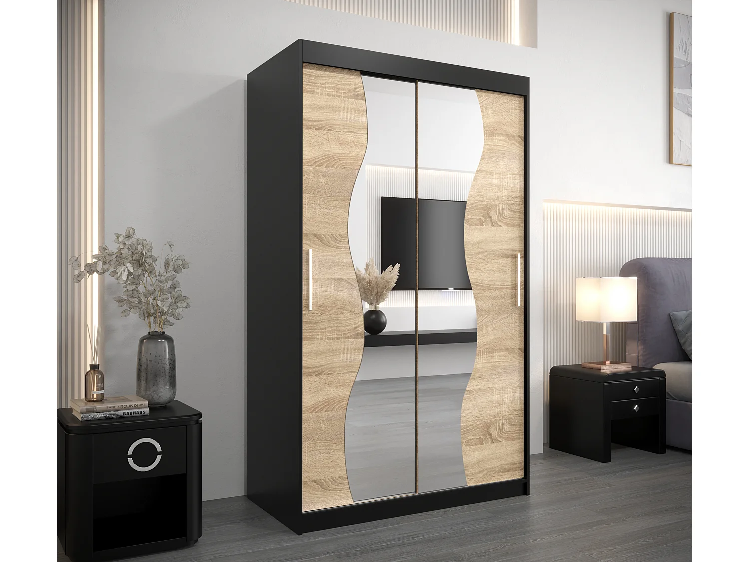 ARMOIRE MADRYT À PORTES COULISSANTES 200/120/62 2 Portes (Noir/Sonoma)